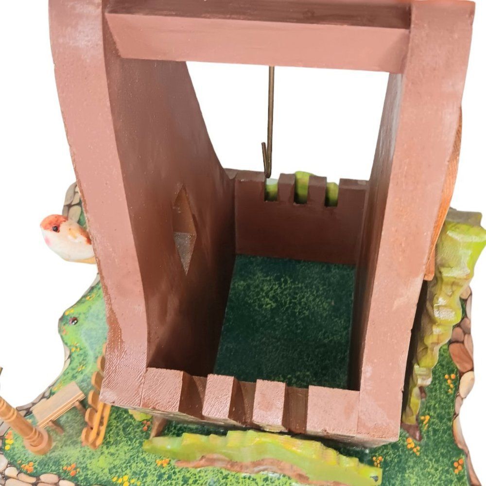 Whimsical Cottage Garden Bird Feeder Wood Carved and Hand Painted Gnome Fairy - Picture 6 of 15